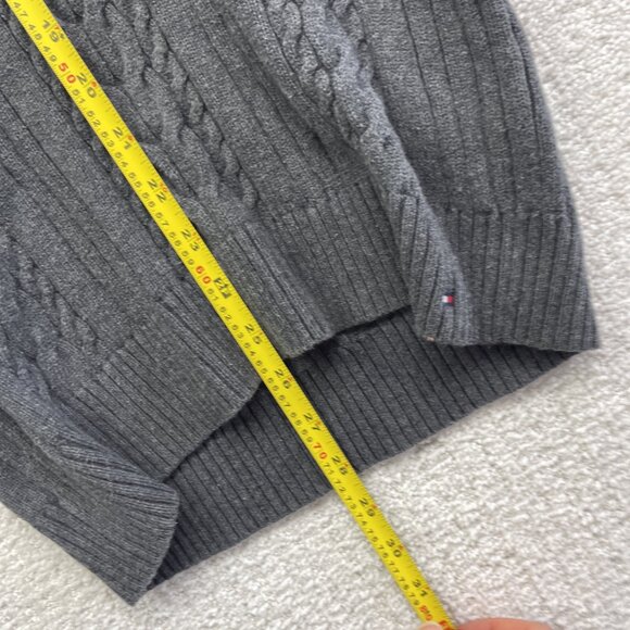 VTG Tommy Hilfiger Womens M Cable Knit Sweater Shawl Collar Neutral Grey - Picture 8 of 12